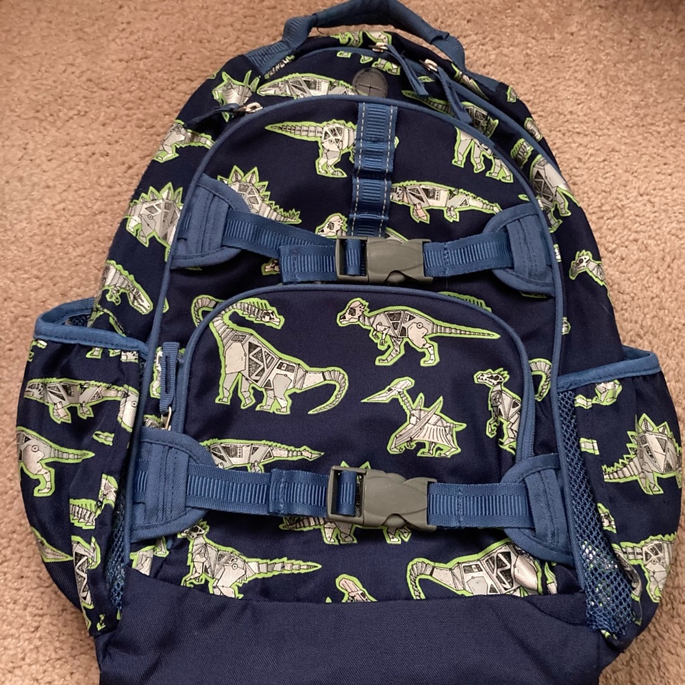 Large Pottery Barn Kids Navy Robot Dinosaur Backpack
